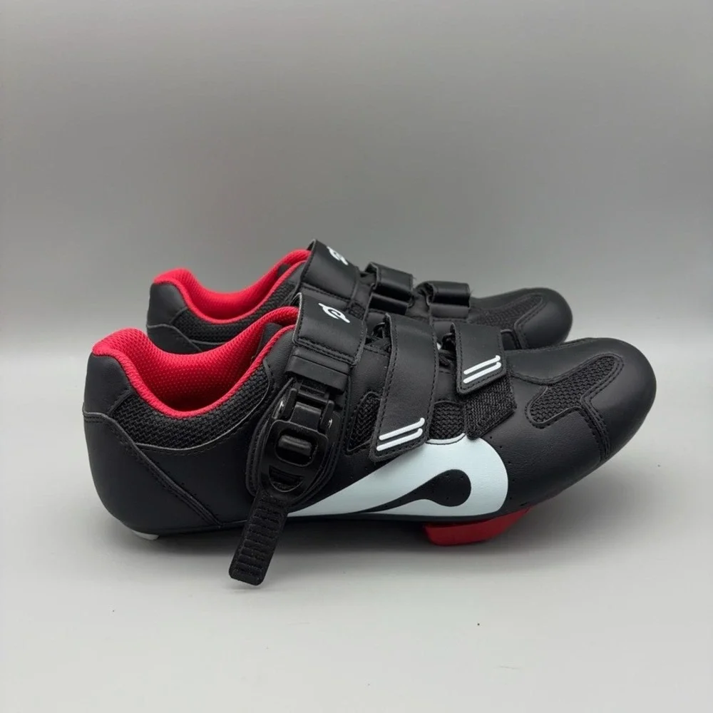 Peloton Cycling Shoes Womens 40 Black Red Hook and Loop Indoor Spin Athletic